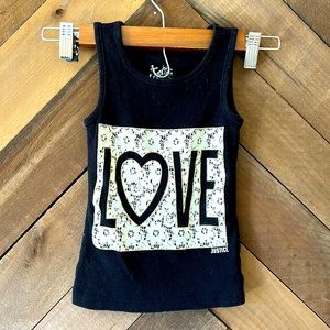 Justice black LOVE glitter tank